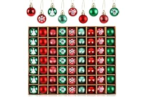 Anstore 3cm Bolas de Navidad Rojo Verde con Patrón para Adornos de Navidad, 63pcs Adornos de Árbol de Navidad, Adornos Colgantes para Decoración Árbol Navidad para Festivales de Vacaciones