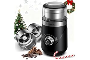 SHARDOR Coffee & Spice Grinder Electric with 2 Removable Stainless Steel Cups, Timed Grind Control Rotary Knob,Adjustable Coarse to Fine for Coffee Beans, Wet & Dry Spice,70g,Black