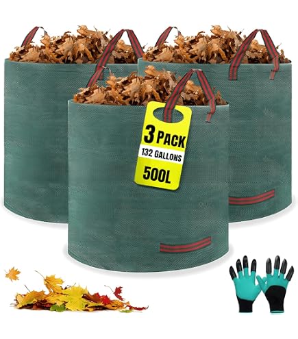 JOYBOY Sacs De Jardin 3x300L - Pliables, Réutilisables - Avec Gants De Jardin - Résistants Aux Déchirures