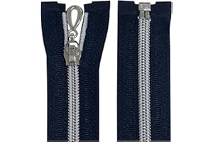 AERZETIX - C64082 - Lot de 2 Fermetures éclair à glissière spirale N°5 55 cm séparable autobloquant - maille en nylon argentée - tirette curseur en métal - couleur bleu foncé - mercerie