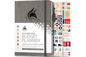 Planificador de presupuesto Clever Fox - Cuaderno de seguimiento de gastos. Diario de presupuesto mensual, planificador de finanzas y libro de cuentas para tomar el control de su dinero - Gris