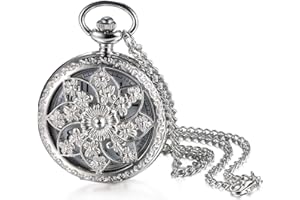 JewelryWe Orologio da Tasca a Quarzo Quadrante Numero con Collana in Lega Disegno Fiore Colore Scelta