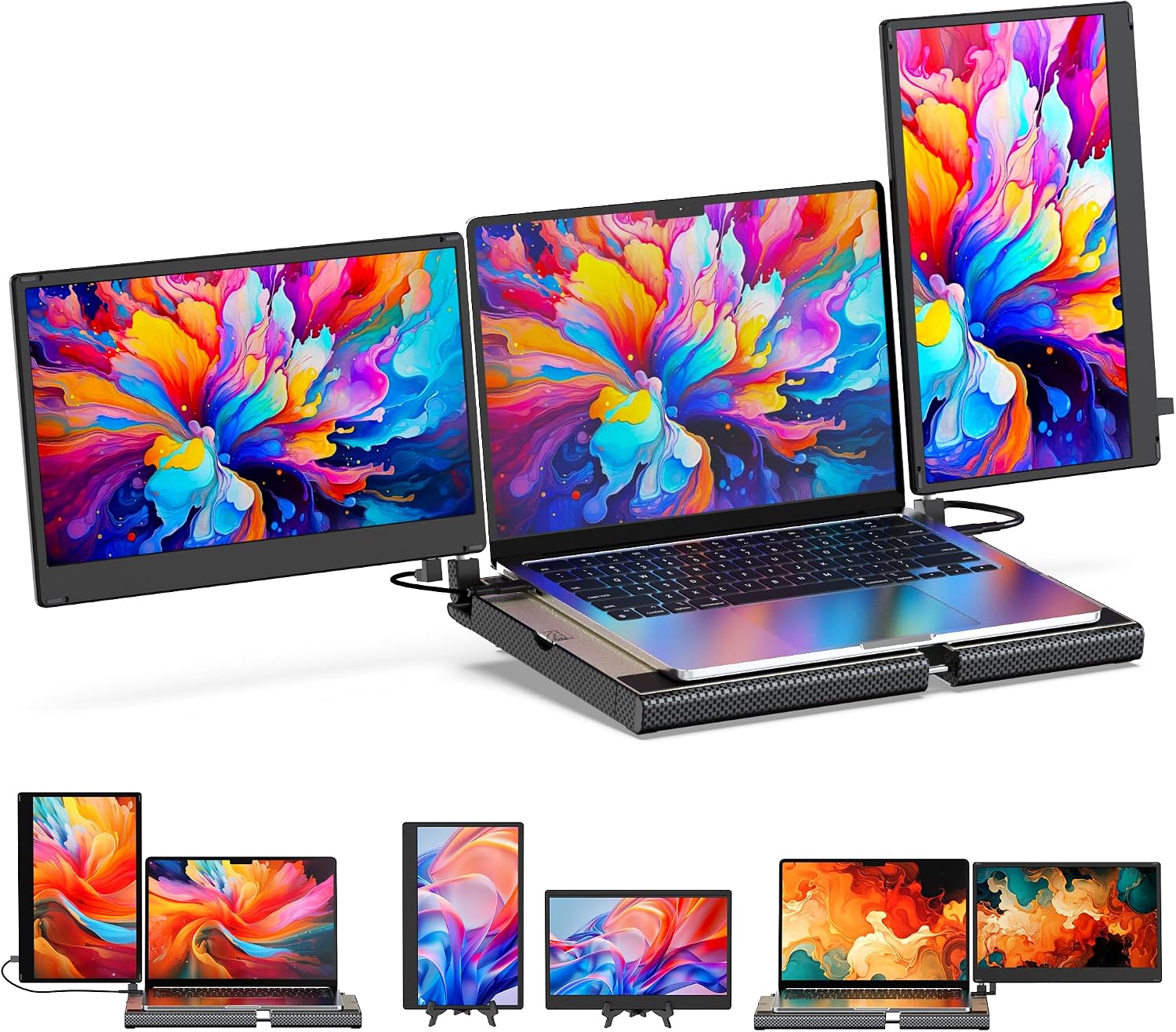 SMISEACOW Monitor portátil para Laptop–Rotación 360° F3 Monitor portátil Triple, Horizontal y Vertical, con Soporte, 14 Pulgadas IPS FHD 1080P, Compatible con PS5, Windows/Mac y Laptop/Mini PC