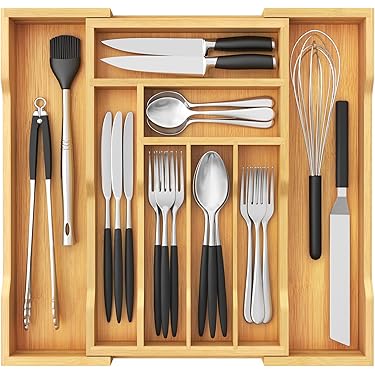 Tefola Holz-Utensilienbehälter Schwarz - 3-Fach Besteckhalter Für Messer, Gabel, Löffel