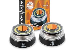 BAYBA Luz de emergencia para coche homologada DGT con base imantada. Baliza V16 homologada DGT para señalización frente a averia. Señal luminosa de aviso visible a 1 km. 2 Unidades