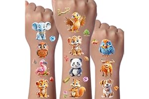 JOJOLUXE Animali Tatuaggi Glitter Bambini, 12 Foglie Tatuaggi Temporanei Animale per Bambini, Tatuaggi Bambini Gadget Compleanno, Animali Tatuaggi per Regalo, Giochi Bambini