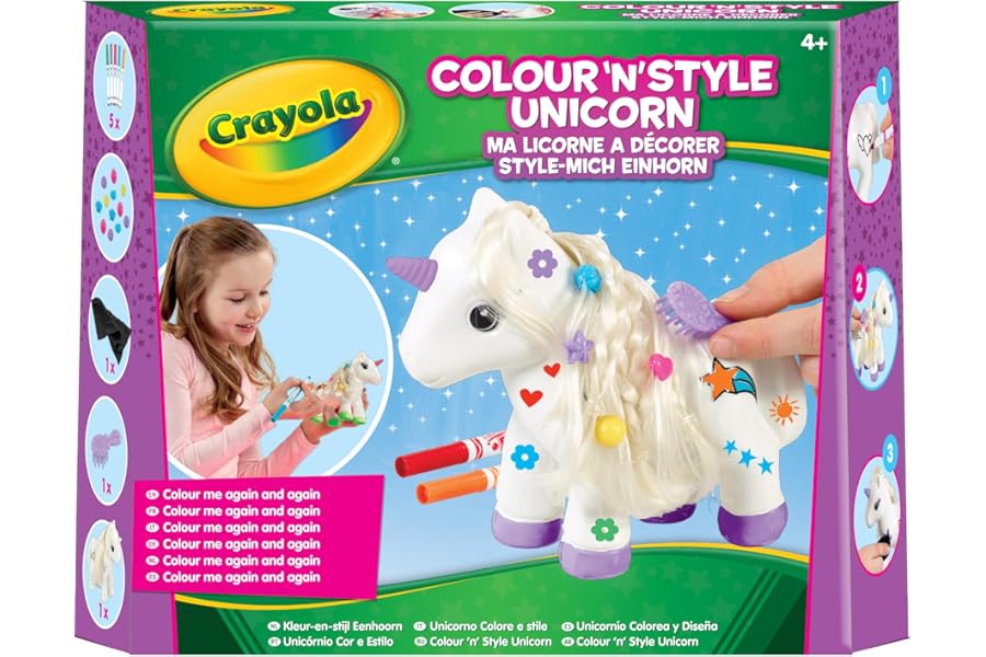 CRAYOLA Colour 'n' Style Unicorn | Colour Your Own Unicorn Again and Again | Includes Washable Marker Pens, Beads & Hairbrush | Ideal for Kids Aged 4+