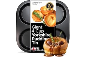 Wrenbury Large Yorkshire Pudding Tray - 4 Hole 10cm Non-Stick Tin - Heavy Gauge with 10 Year Guarantee