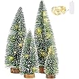 Mini Christmas Trees Christmas Decorations Clearance Artificial Small Christmas Tree Desktop Miniature Pine Tree, Sisal Snow Trees with Wooden Base for Christmas Deco Party Home Tabletop Craft (4pcs)