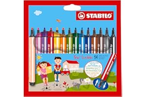 ‎STABILO STABILO - Gefederter Dreikant-Filzstift - Trio Scribbi - 14er Pack - 14 verschiedene Farben