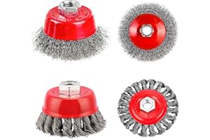 LQGTQO 4-częściowa szczotka druciana do szlifierki kątowej, szczotka druciana do wierteł 75 mm i 100 mm, szczotka druciana do szlifierki z gwintem M14, do rozkręcania i polerowania