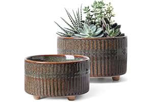 LE TAUCI Pot pour Plantes Grasses, 16,5+20 cm Pots de Fleurs Intérieur avec Trou de Drainage, Design Moderne Jardinière pour la Maison et Le Bureau, Idée Cadeau Maman, Lot de 2, Émail Noir Réactif