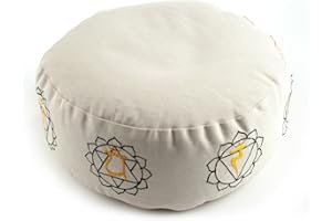 TEMPELWELT Yoga Cushion, Meditation Cushion Chakra Chakra Symbols 36 x 15 cm Round Cover Cotton/Filling Buckwheat Husks Natural Yoga Cushion Bolster Yoga Cushion