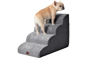 EHEYCIGA Escalera para Perros Pequeños 4 Peldaños, Rampa para Perros de Espuma para Cama y Sofá, Escalera para Mascotas Mayores con Funda Lavable y y Fondo Antideslizante, 40x72x50 cm, Gris