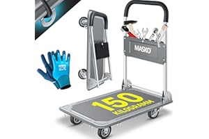 MASKO® Plattformwagen Transportwagen Lagerwagen Klappbar Inkl. Arbeitshandschuhe | 150 kg Tragkraft | Feststellbremse Transporthilfe | Mit 6 Sicherungsösen | 360° Lenkrollen | Paketwagen Klappwagen