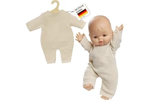 Heless 1480 - Puppenkleidung aus 100% Bio-Baumwolle, Strickstrampler in Ecru für Puppen und Kuscheltiere der Größe 28-35 cm