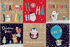 YLAB 30 Mini Christmas Cards for Children – Kids Xmas Card Pack with Envelopes – 8x8cm – Cute Christmas Cards for Teachers, Teaching Assistants & School Classmates – Fun Festive Designs