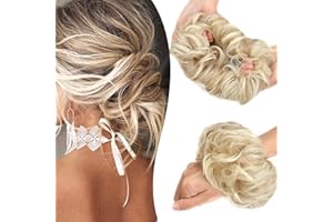 INSCCA Coda Capelli Extension Elastico Biondo Dorato & Biondo Candido Chignon Facile per Capelli Ciambella per Chignon Ricci Finto Scrunchie Coda di Cavallo Extension Updo Parrucchino