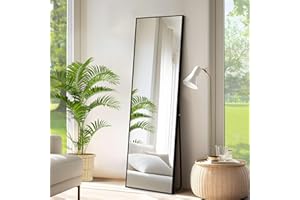 NIMURY Espejo de Pie 150 x 40 cm, Gran Espejo de Pared Rectangular con Marco de Aluminio Negro, Espejo de Cuerpo Entero para Baño, Dormitorio, Entrada y Pasillo