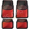 UKB4C Red Metallic Checker Style Car Heavy Duty Black Rubber Set of 4 Mats Set (4)
