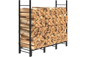 C-Hopetree 124×35×115 cm Outdoor Indoor Firewood Rack, Adjustable Metal Log Holder for Fireplace, Heavy Duty Wood Pile Storage Organizer Stacker Stand, Black