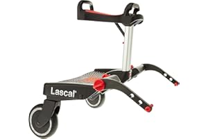 Lascal BuggyBoard Maxi+, Planche BuggyBoard avec assise et grande plateforme, Accessoire pour enfants de 2 à 6 ans (22 kg), Compatible avec toutes les poussettes, noire