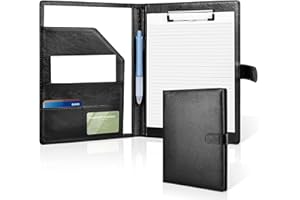 LYCHICO Clipboard Folder A4, Professional PU Leather Portfolio Folder, Legal Pad Holder for A4 Letter Size Notepad, Resume, Writing Pad, Ideal Organizer for Business Office Conference, Black