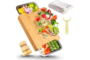 Rainsworth Bambusowa deska do krojenia z tacką na ścinki – z 3 miskami ze stali nierdzewnej i rowkiem na sok – 40 x 30 x 7 cm, duża, masywna, wielofunkcyjna deska do krojenia warzyw Bumbus z nóżkami