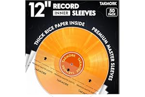 TAKMORK Vinyl Record Inner Sleeves: 12" Anti-Static Rice Paper LP Sleeves Album Record Acid-Free Clear Protective for Vinyls Storage, 50pcs