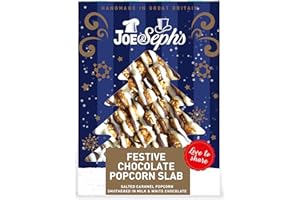 Joe & Seph's Festive Chocolate Popcorn Slab (1x115g)|salted caramel gourmet popcorn, belgian milk and white chocolate air-popped popcorn, gifts for men and women, festive snacks