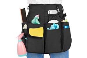 LoDrid Tablier de nettoyage professionnel, tabliers de nettoyage rapide résistants à l'eau avec 9 poches et ceinture à boucle réglable pour les travaux de nettoyage de la maison, de l'hôtel