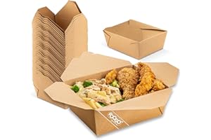 FOOGO Green 50pcs Medium Kraft Food Boxes 1400ml (50oz), FSC® Certified, 16.8x13.5x6.5cm, Disposable Cardboard Deli Containers, Eco-Friendly Takeaway Boxes for Meals, Biodegradable Food Containers