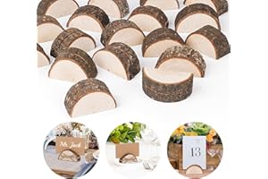 estcoo Christmas Wooden Place Card Holder Set, 20 Pieces Wooden Bridge Card Holders with 20 Pieces Cards Made of Kraft Paper and 50 m Natural Jute Rope Memo Holder Seat Card Holder for Wedding