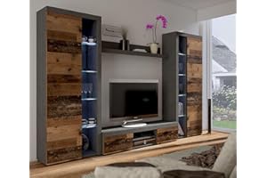 ‎KUECHEN-PREISBOMBE Kuechen-preisbombe Rumba XL Wohnwand Schrankwand Anbauwand Wohnkombi Wohnzimmer Old Wood + Matera