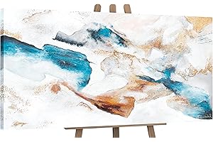 YS-Art Soggiorno arte astratta moderna Emerald Moderni per i luminosi e colorati colori blu e bianco con oro 140x70 cm