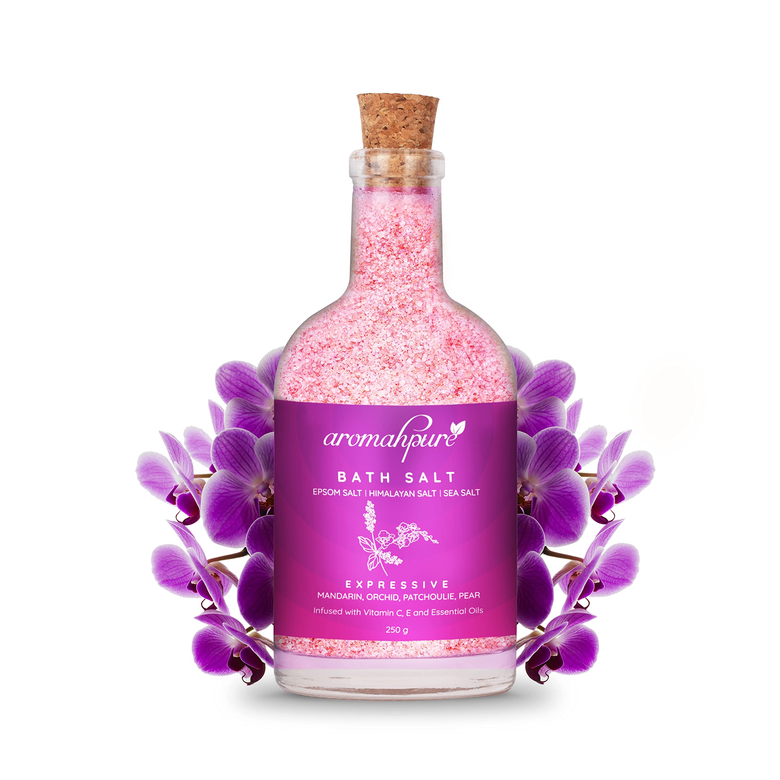 Aromahpure 100% Natural Bath Salt with Essential Oils (Mix of Epsom Salt, Himalayan Salt, and Sea Salt, Vitamin C & E) for Bo