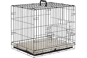PawHut Dog Crate, Folding Metal Dog Cage with Two Doors, Tray, Soft Cushion, for Extra Small Dogs, 60 x 40 x 50 cm, Black