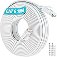 Cat 6 Ethernet Cable 10m, High Speed Internet Cable 10m RJ45 Cable Flat LAN Cable Gigabit 1000Mbps Network Cable White Patch Cable Extra Long Wifi Cable Slim Wlan Cable for Router