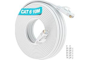 SOIBKE Kabel Ethernet 10m Biały, Kabel Sieciowy Cat 6 10m, Kabel Internetowy 10 Metrów Cat6 Kabel LAN High Speed 10/100/1000Mbits, Długi Gigabit Kabel RJ45 Płaski Wewnętrzny do Modemu Ruter