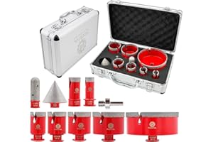 FOCSTOL Punte Diamantate Gres Porcellanato - Punte per Trapano Diamantate per Ceramica Piastrelle Marmo Granito 10 pezzi (20/25/35/40/50/68/110mm+20mm Fresa+50mm Punte per Smusso+Adattatore)