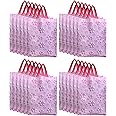 Kuber Industries Non Woven Flower Print Carry Bags with Handles - F_26_KUBBMART016972 - (Pink, 26 cm x 11 cm x 38 cm) -Eco friendly material & paper, Pack of 24