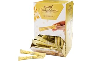 ‎HELLMA Hellma Honig-Sticks 100 Stk. je 8 g süß - 800 g Vorrats-Box - einzeln, laktose- und glutenfrei für Kaffee oder Tee