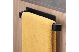 ALOCEO Porta Asciugamani Bagno Adesivo, Portasciugamani da Parete in Acciaio Inox, Nero 24 cm