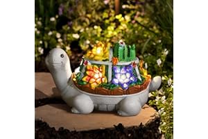 Grovind Statues de Jardin, Statues de Jardin solaires Tortue Ornements de pelouse avec Cactus & Lumières LED, Tortue Figurines Décoration d'extérieur pour Patio Cadeaux de Noël