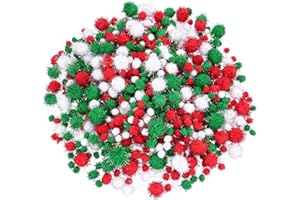 XIABYAYU Pompons Zum Basteln, 600 Stück Bunte Pompons Zum Basteln, Glitzer Kleine Pompoms, 1-2cm Mini Pom Poms Rot/Grün/Weiß für Haus Dekoration, Weihnachtshandwerk