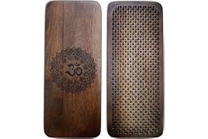 SattesGrün® Sadhu Board aus dunklem Mangoholz mit OM-Motiv – Handgefertigtes Nagelbrett, 4 Nagelabstände (8mm, 10mm, 12mm, 15mm), Yoga- & Meditationshilfe für Achtsamkeit & Balance