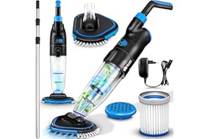 tillvex Poolsauger mit Akku | Pool Bodensauger Teleskopstange elektrisch | Poolreiniger mit Filter & 2-Geschwindigkeits-System | Handsauger Reinigungsset kabellos (Bis zu 25 m³ - Mit Teleskopstange)