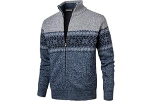Herothorn Cárdigan de Punto Cremallera cálido suéter Forro Polar para Hombre Chaqueta Jersey de Manga Larga suéter Grueso Completa y Cuello Alto cálido JerséIs Rebeca Sueltos Acolchado