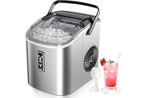 EUHOMY Macchina per il Ghiaccio: 9 Cubetti in 6 Minuti, Macchina Ghiaccio Casa Autopulente, 2 Dimensioni di Ghiaccio,12KG/24H Macchina del Ghiaccio con Maniglia/Paletta/Cestello, Acciaio Inossidabile