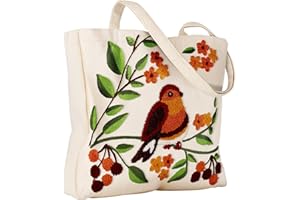 Miss Adola Embroidery Tote Bag for Women - Lady Aesthetic Reusable Canvas Shoulder Bag Cute 3D Spring Summer Cloth Tote for Shopping, Work, Travel, Vacation